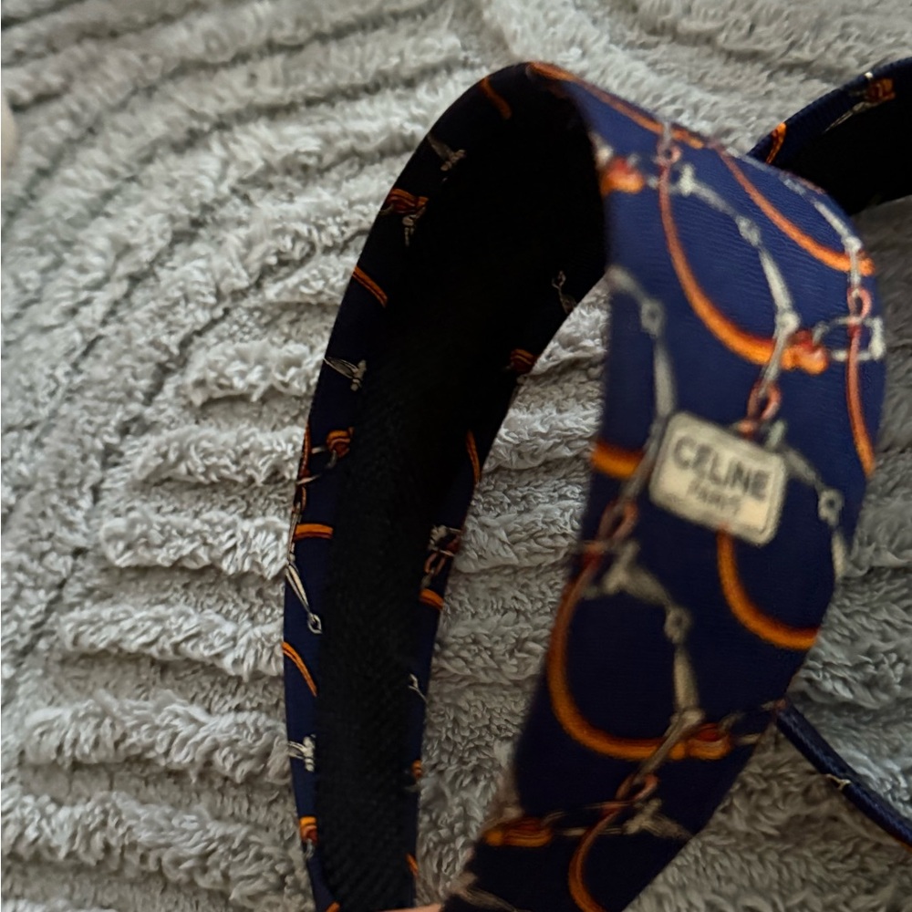 Reworked Celine Blue and Orange Design Headband from Authentic Necktie Silk